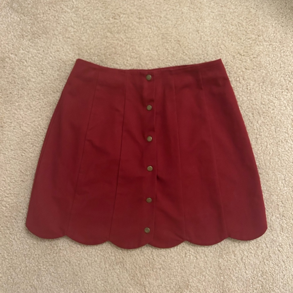 Red Scallop Edge Button Down Skirt